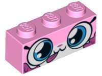 LEGO onderdeel Steen 1 x 3 met Kat Gezicht Brede Ogen, Gesloten Mond met Uitgestoken Tong, Donkerroze Vlekken Patroon (Dessert Unikitty) 3622pb076