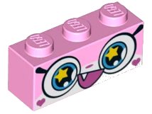 LEGO part Brick 1 x 3 with Cat Face Wide Eyes with Yellow Stars and Smiling Open Mouth with One Tooth Pattern (Rainbow Unikitty) (3622pb077)