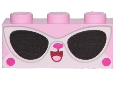 LEGO part Brick 1 x 3 with Cat Face and Sunglasses Pattern (Disco Kitty) (3622pb104)