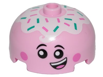 LEGO onderdeel Brick, Round 3 x 3 x 1 1/3 Dome Top - Open Stud with Face with Smile, Eyes with Pupils, Pink Cheeks and Topping Pattern (49308pb001)