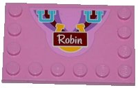 LEGO part Tile, Modified 4 x 6 with Studs on Edges with Medium Azure Handles, Horseshoe and 'Robin' Pattern (Sticker) - Set 3186 6180pb061
