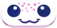 LEGO part Tile, Round 2 x 4 Oval with Face, Dark Blue and White Eyes and Smile, Dark Pink Spots Pattern (Axolotl) 66857pb119