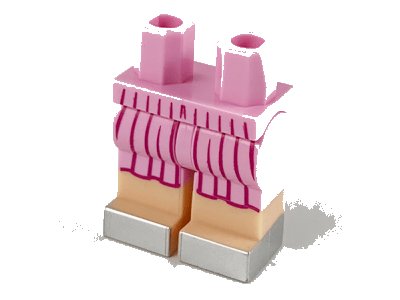 LEGO part Hips and Legs with Skirt, Dark Pink Pleats, Light Nougat Legs and Silver Shoes Pattern (970c00pb1116)