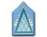 LEGO part Tile, Modified 2 x 3 Pentagonal with White and Dark Turquoise Triangle and Gold Highlights Pattern 22385pb182