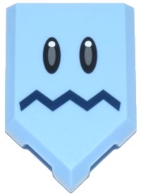 LEGO part Tile, Modified 2 x 3 Pentagonal with Black and Dark Bluish Gray Eyes, Dark Blue Zigzag Mouth Pattern (Super Mario Freezie Face) 22385pb237