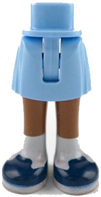 LEGO onderdeel Mini Doll Hips and Skirt with Molded Medium Brown Legs and Printed Dark Blue Shoes with White Soles and Socks Pattern - Thin Hinge 35216ac00pb027
