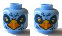LEGO onderdeel Minifigure, Head Dual Sided Alien Chima Eagle with Yellow Eyes, Dark Blue Eye Shadow and Feathers, and Bright Light Orange Beak, White / Bright Light Orange Pupils Pattern 3626pb0862