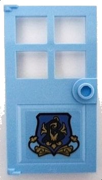 LEGO part Door 1 x 4 x 6 with 4 Panes and Stud Handle with Beauxbatons Crest with Dark Blue Letter B and Gold Leaves Pattern Model Right Side (Sticker) - Set 75958 60623pb12r
