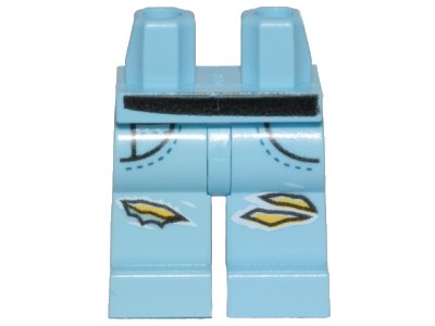 LEGO part Hips and Legs with Ripped Denim Pants, Pockets, Black Belt Pattern (970c00pb0996)