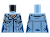 LEGO part Torso Female Sleeveless Button Up Blouse with Pockets and Sand Blue Stripes, Dark Brown Pendant Necklace, Light Nougat Neck and Shoulders Pattern 973pb3724