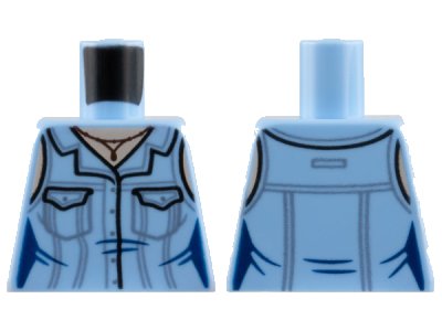 LEGO part Torso Female Sleeveless Button Up Blouse with Pockets and Sand Blue Stripes, Dark Brown Pendant Necklace, Light Nougat Neck and Shoulders Pattern (973pb3724)