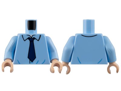 LEGO part Torso Shirt with Loose Collar, Dark Blue Tie Pattern / Bright Light Blue Arms / Light Nougat Hands (973pb4918c01)