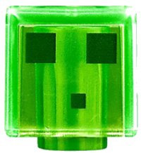 LEGO part Minifigur, Kopf, modifizierter Würfel mit pixeliertem dunkelgrünen Augen und Mund mit Muster (Minecraft Slime) 19729pb021
