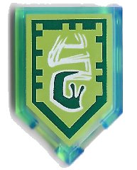 LEGO part Tile, Modified 2 x 3 Pentagonal with Nexo Power Shield Pattern - Slime Slugs (22385pb120)