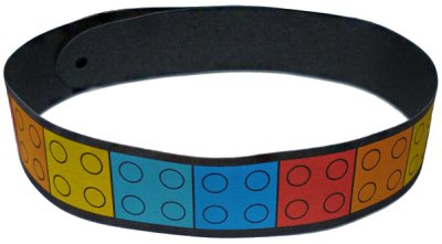 LEGO part Cloth Camera Strap with 2 Holes and Red, Orange, Yellow, Medium Azure, and Dark Azure 2 x 2 Plates Pattern (106543)