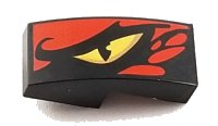 LEGO part Slope, Curved 2 x 1 x 2/3 with Yellow Dragon Eye and Red Scales Pattern Model Left Side 11477pb058L
