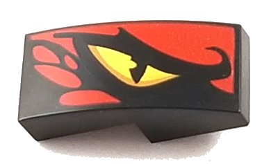 LEGO part Slope, Curved 2 x 1 x 2/3 with Yellow Dragon Eye and Red Scales Pattern Model Right Side (11477pb058R)