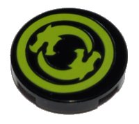LEGO part Tile, Round 2 x 2 with Bottom Stud Holder with Solid Lime Circle Border with Circling Dragons Pattern 14769pb245