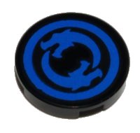 LEGO part Tile, Round 2 x 2 with Bottom Stud Holder with Solid Blue Circle Border with Circling Dragons Pattern 14769pb246