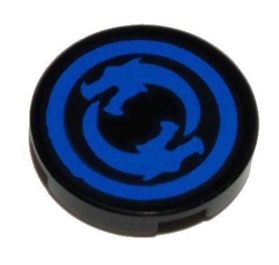 LEGO part Tile, Round 2 x 2 with Bottom Stud Holder with Solid Blue Circle Border with Circling Dragons Pattern (14769pb246)