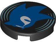 LEGO part Tile, Round 2 x 2 with Bottom Stud Holder with Vinyl Record with Blue Sonic Head with White Eyes and Metallic Light Blue Lines Pattern 14769pb625