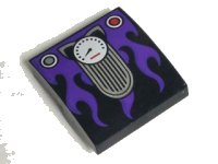 LEGO part Slope, Curved 2 x 2 x 2/3 with Cat Ears Speedometer and Dark Purple Flames Pattern 15068pb094
