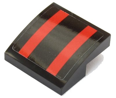 LEGO part Slope, Curved 2 x 2 x 2/3 with 2 Red Stripes on Black Background Pattern (Sticker) - Set 75955 (15068pb193)