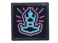 LEGO part Road Sign 2 x 2 Square with Open O Clip with Medium Azure and Bright Pink Ronin's Pawn Shop Logo Pattern (Sticker) - Set 71741 15210pb088