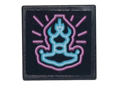 LEGO part Road Sign 2 x 2 Square with Open O Clip with Medium Azure and Bright Pink Ronin's Pawn Shop Logo Pattern (Sticker) - Set 71741 (15210pb088)