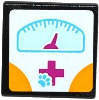 LEGO part Road Sign 2 x 2 Square with Open O Clip with Magenta Cross, Animal Paw and Weight Scale Pattern (Sticker) - Set 41085 15210pb135
