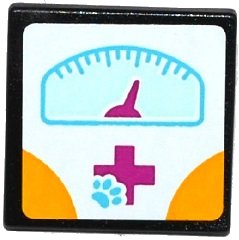 LEGO part Road Sign 2 x 2 Square with Open O Clip with Magenta Cross, Animal Paw and Weight Scale Pattern (Sticker) - Set 41085 (15210pb135)