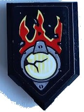 LEGO part Tile, Modified 2 x 3 Pentagonal with Broken Headlight, Bright Light Yellow and Red Flames Pattern (Sticker) - Set 70421 22385pb297