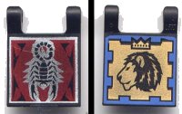 LEGO part Flag 2 x 2 Square, Dual Pattern, Scorpion and Lion with Crown 2335pb006