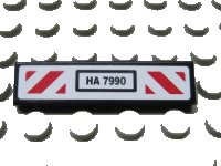 LEGO part Tile 1 x 4 with 'HA 7990' and Red and White Diagonal Stripes Pattern (Sticker) - Set 7990 2431pb0278