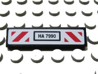 LEGO onderdeel Tile 1 x 4 with 'HA 7990' and Red and White Diagonal Stripes Pattern (Sticker) - Set 7990 (2431pb0278)