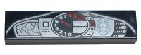 LEGO part Tile 1 x 4 with Dashboard Display with Car Outline and Silver and Red Speedometer Gauge Pattern 2431pb0798