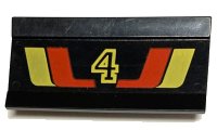 LEGO part Vehicle, Spoiler / Plow Blade 6 x 3 with Hinge with Red and Yellow Stripes and Number 4 Pattern 2440pb002
