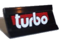 LEGO part Vehicle, Spoiler / Plow Blade 6 x 3 with Hinge with White 'turbo' on Red Stripes Pattern (Sticker) - Set 6639 2440pb003