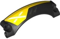 LEGO part Technic, Panel Car Mudguard Arched #42 9 x 2 x 3 Rounded Top with Dark Silver Air Vents and White X on Yellow Background Pattern Model Left Side 2459pb001L