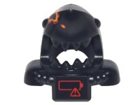 LEGO part Minifigure, Headgear Mask Shark Head with Open Mouth with Red and Yellow Splotch, Shoulder Pads and Front Panel and Red Low Battery Warning Pattern 25113pb01