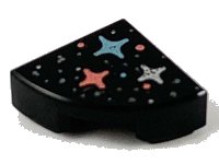 LEGO part Tile, Round 1 x 1 Quarter with Silver, Metallic Light Blue, and Coral Stars and Dots Pattern 25269pb009