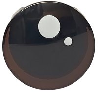 LEGO part Plate, Round 2 x 2 with Rounded Bottom (Boat Stud) with White Pupil and Circle and Dark Brown Crescent Pattern (SW Din Grogu / The Child / 'Baby Yoda' Eye) 2654pb029