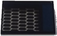 LEGO part Tile 2 x 3 with Honeycomb Grille and Dark Blue Stripe Pattern Model Left Side (Sticker) - Set 42154 26603pb578L
