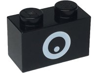LEGO part Brick 1 x 2 with White Circle and Dot Pattern (Super Mario Chain Chomp Eye) 3004pb343
