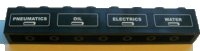 LEGO part Brick 1 x 8 with White 'PNEUMATICS', 'OIL', 'ELECTRICS' and 'WATER' on Black Background Pattern (Stickers) - Set 7939 3008pb117L