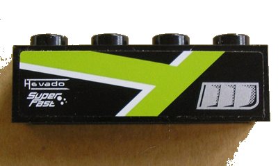 LEGO part Brick 1 x 4 with Silver Intake, Lime T Stripe and 'Hevado Super Fast' Pattern Model Right Side (Sticker)- Set 8154 (3010pb125r)