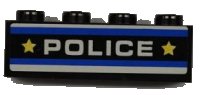 LEGO part Brick 1 x 4 with Blue and White Stripes, 'POLICE' and 2 Yellow Stars Pattern (Sticker) - Set 8197 3010pb150