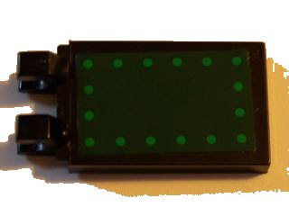 LEGO part Tile, Modified 2 x 3 with 2 Clips Angled with Dark Green Cover and Green Bolts Pattern (Sticker) - Set 7782 (30350apb003)