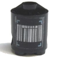 LEGO part Brick, Round 2 x 2 x 2 Robot Body con Sand Blue Brackets e Barcode Pattern on Both Sides (Stickers) - Set 7703 30361pb014