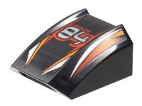 LEGO part Slope, Curved 2 x 2 Lip with '84', Orange/Red/Silver Stripes Pattern 30602pb008
